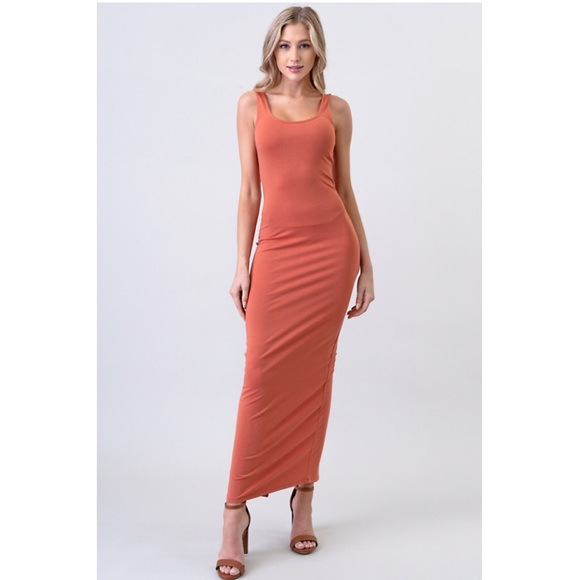 Solid Sleeveless Long Maxi Dress NEW pink peach - Picture 2 of 6